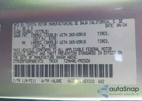 2024 Toyota Tacoma Trd Sport 2Wd from USA, damaged, VIN 3TMKB5FN2RM001972